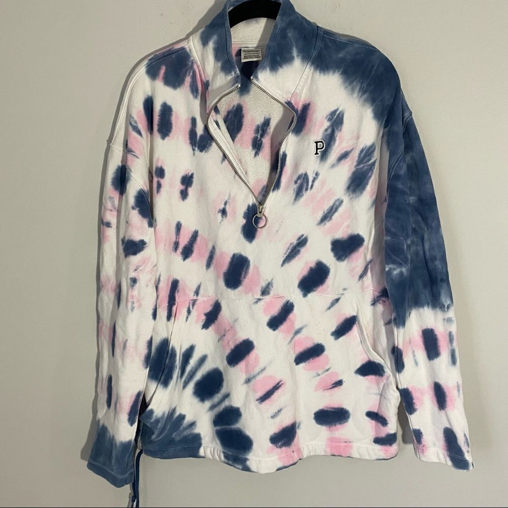 Pink Victoria’s Secret Women’s Tie Dye Oversize 1/4 Zipper Sweatshirt